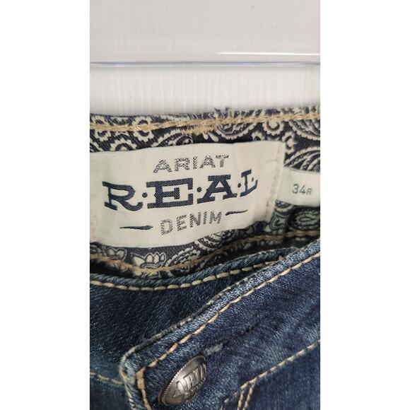 Ariat REAL Jeans Womens 34R Blue Mid Rise Boot Cut Stretch Spitfire Western - Picture 4 of 15
